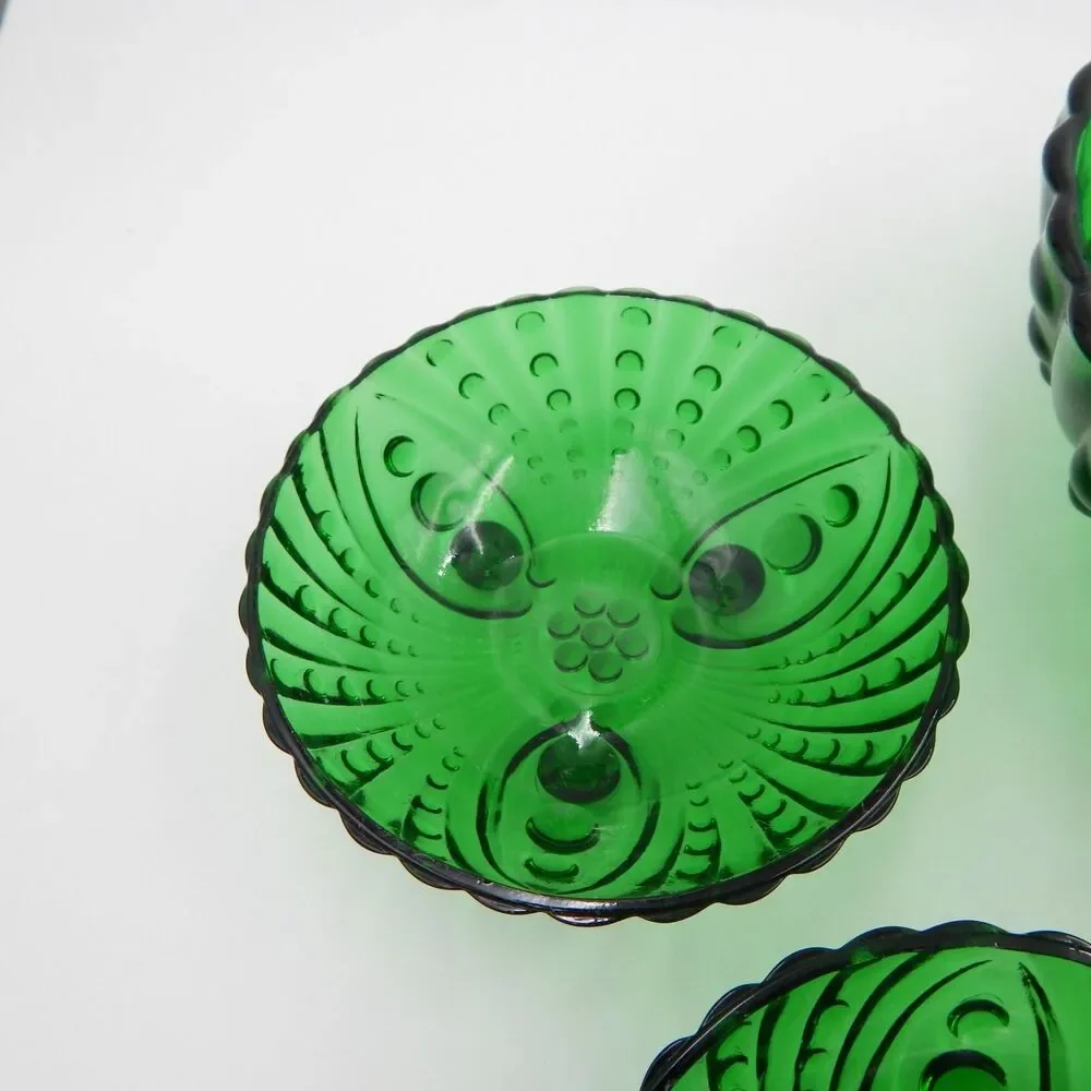 Anchor Hocking Burple Emerald Green 3 footed Berry Dessert Bowl 6 Piece Set